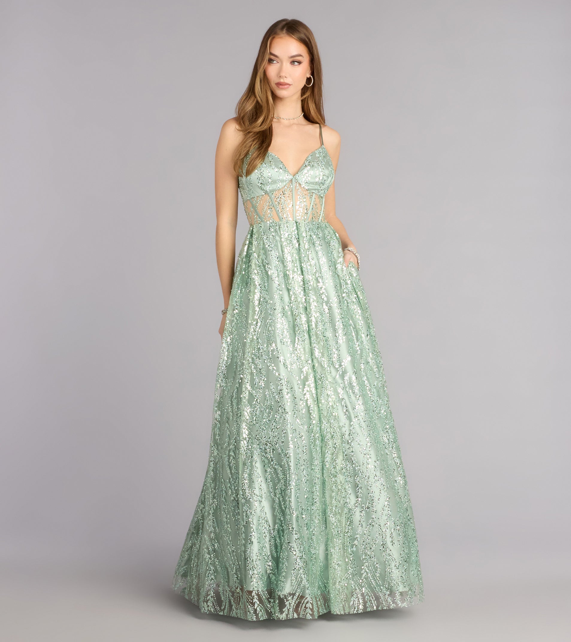 Ivy Glitter Sequin Lace-Up Ball Gown