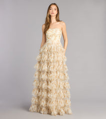 Madisyn Floral Lace-Up Ruffle Ball Gown