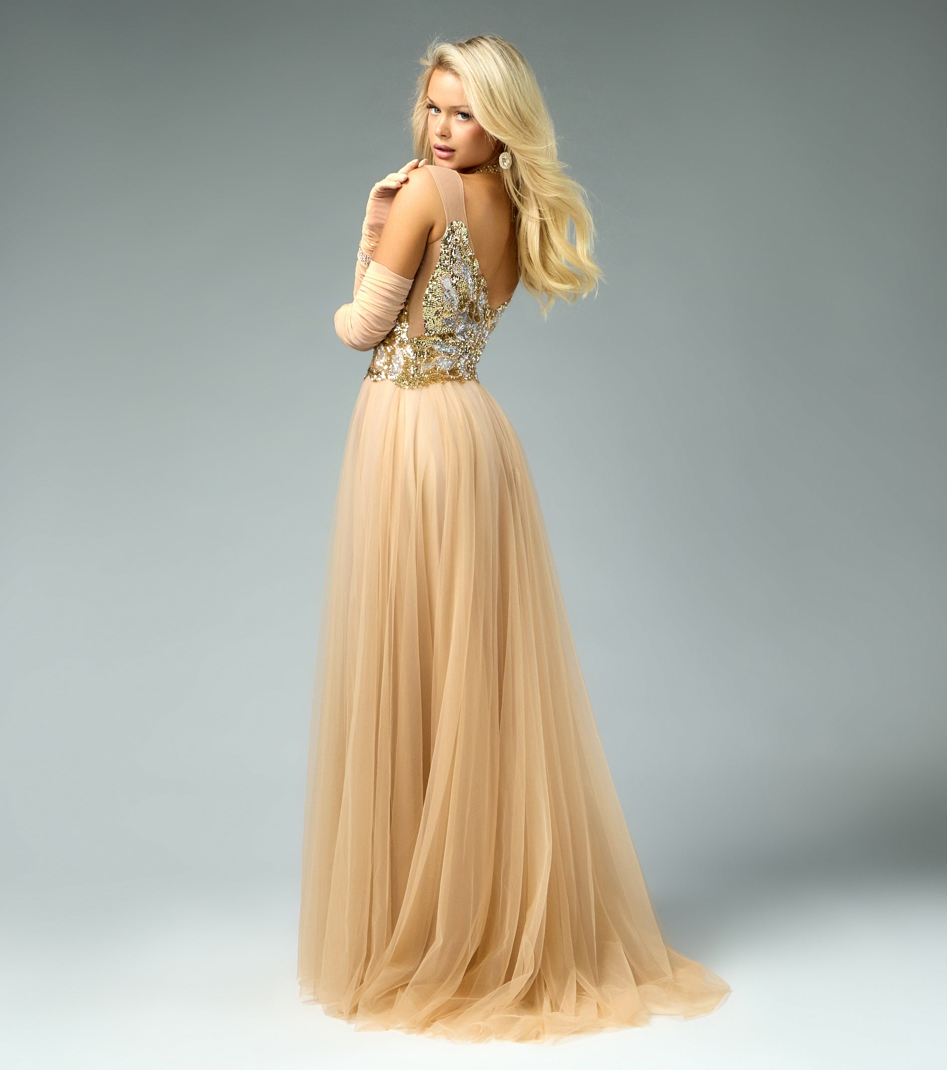Rona Sequin Applique Butterfly A-Line Ball Gown