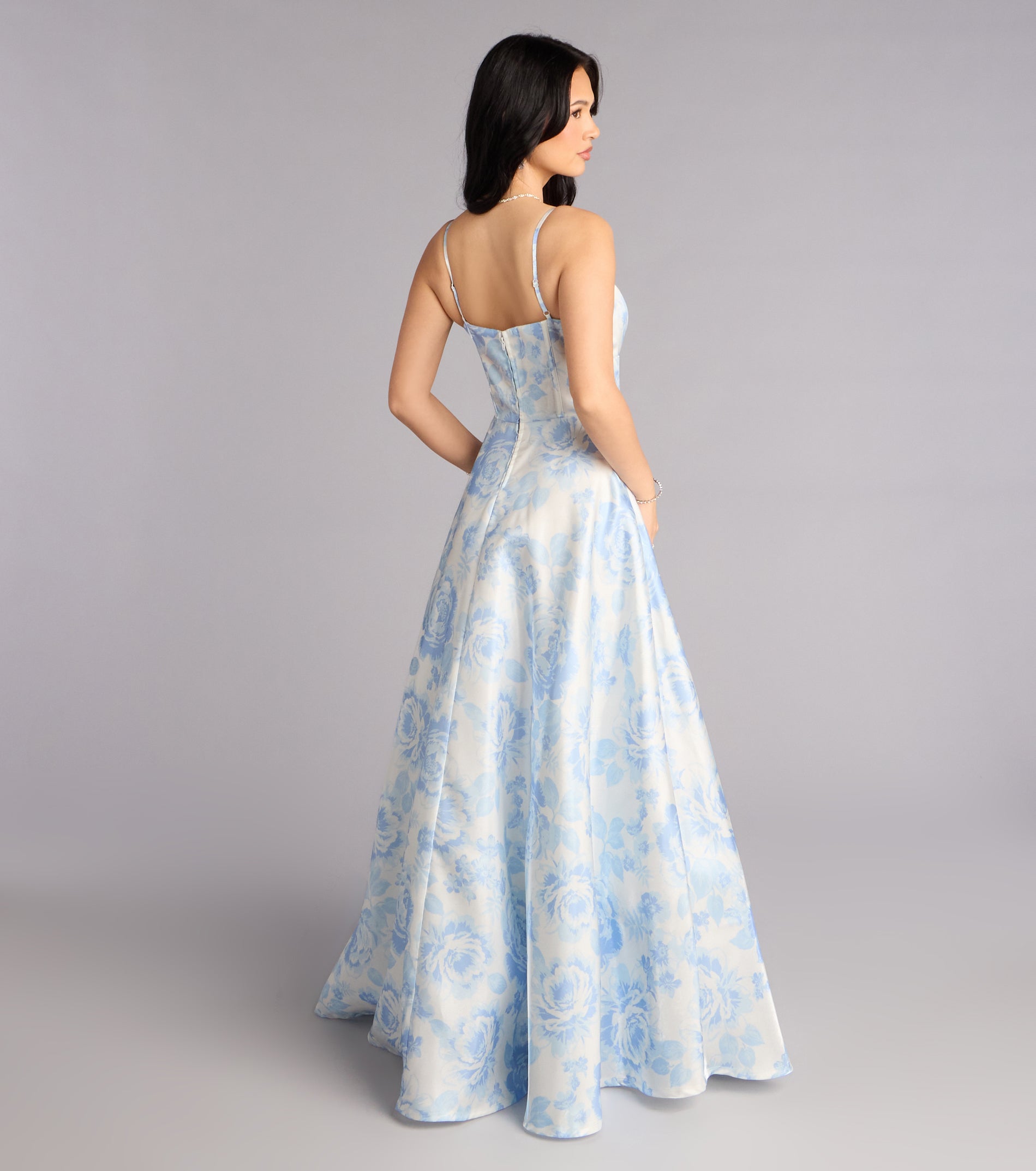 Jackie Floral Satin A-Line Ball Gown
