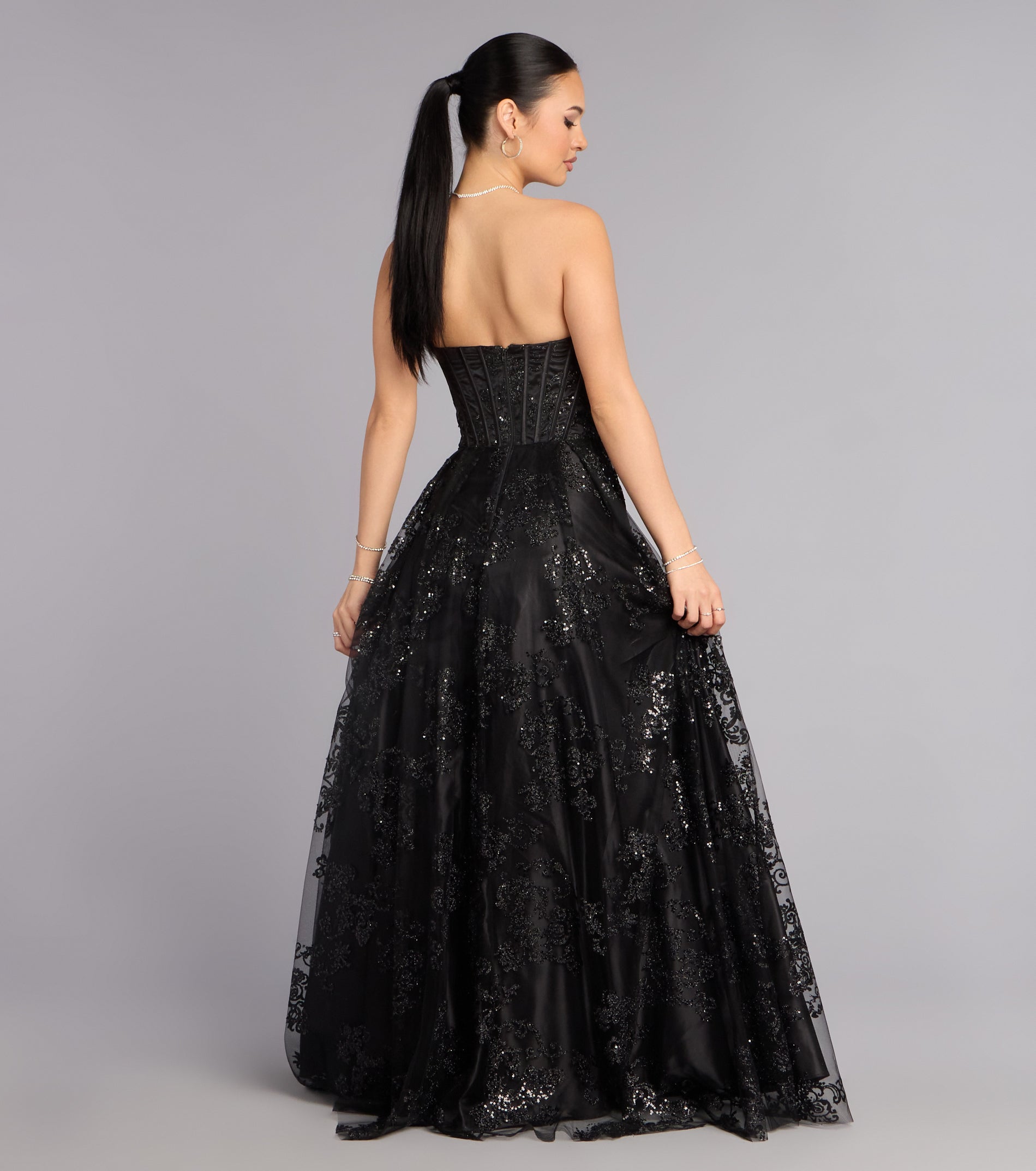 Summer Satin Glitter Corset Ball Gown
