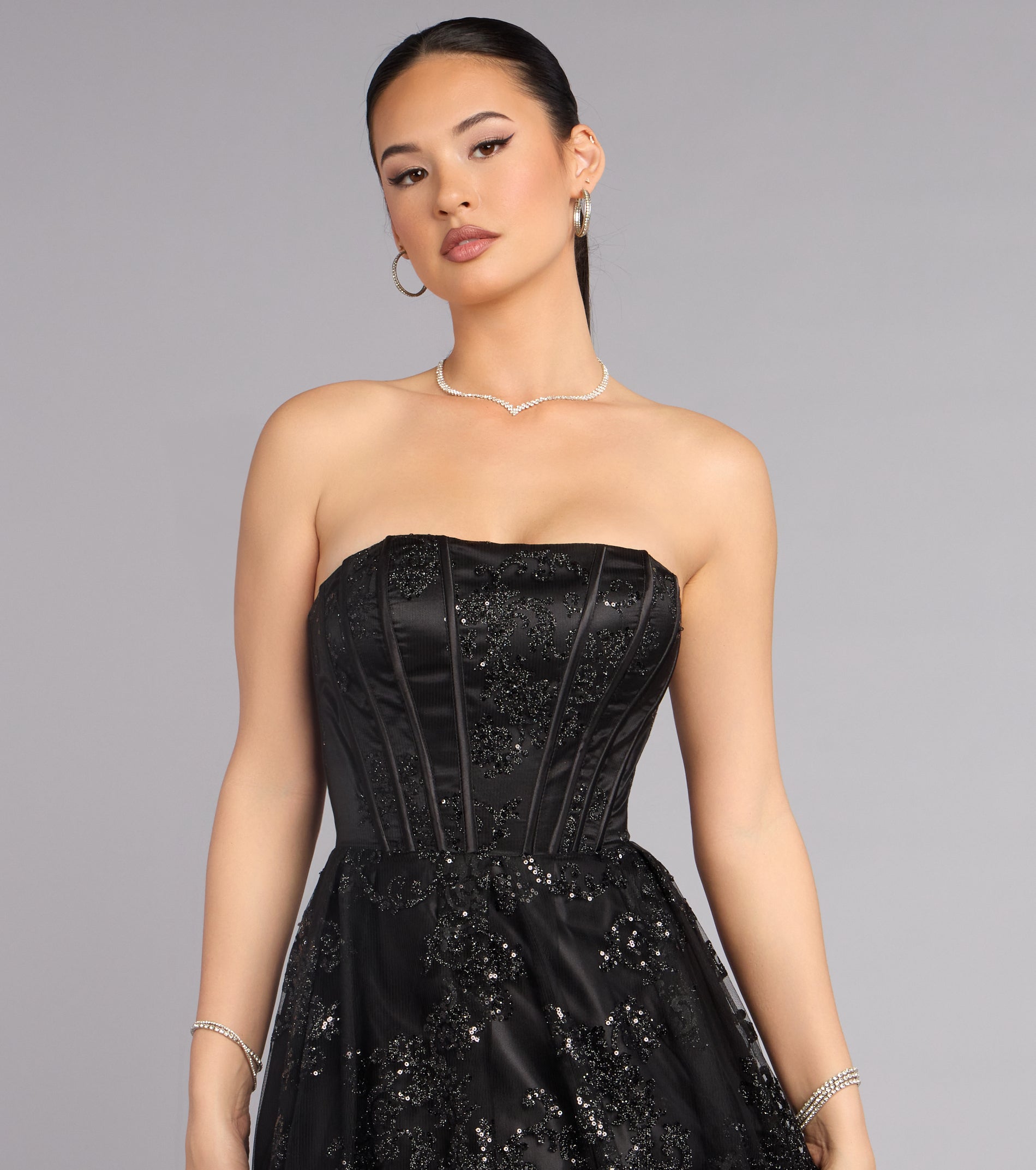 Summer Satin Glitter Corset Ball Gown