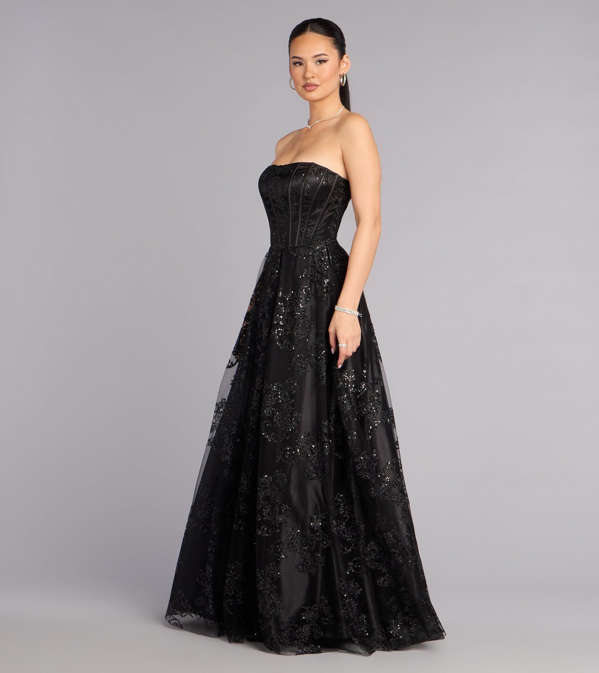 Summer Satin Glitter Corset Ball Gown