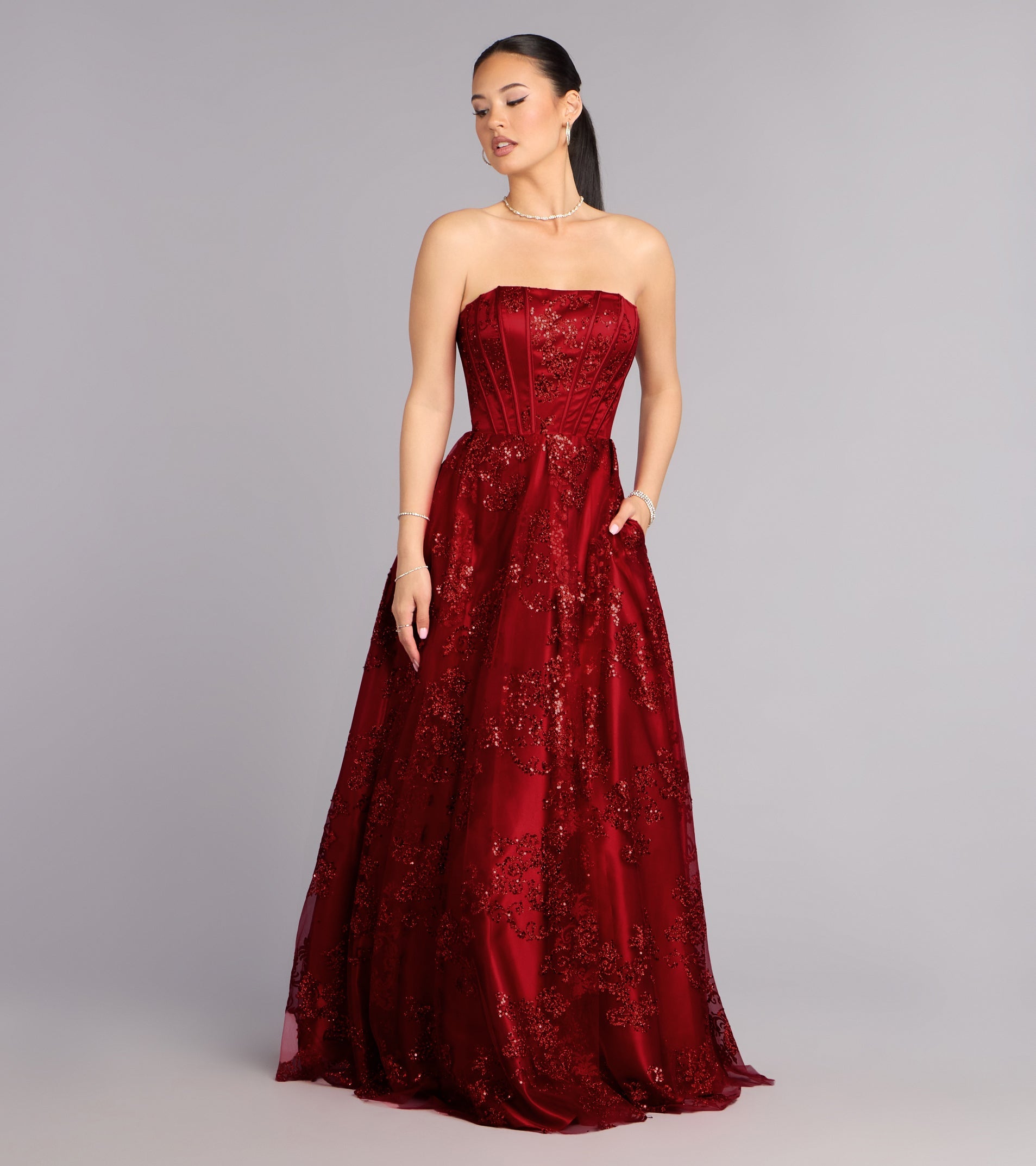 Summer Satin Glitter Corset Ball Gown