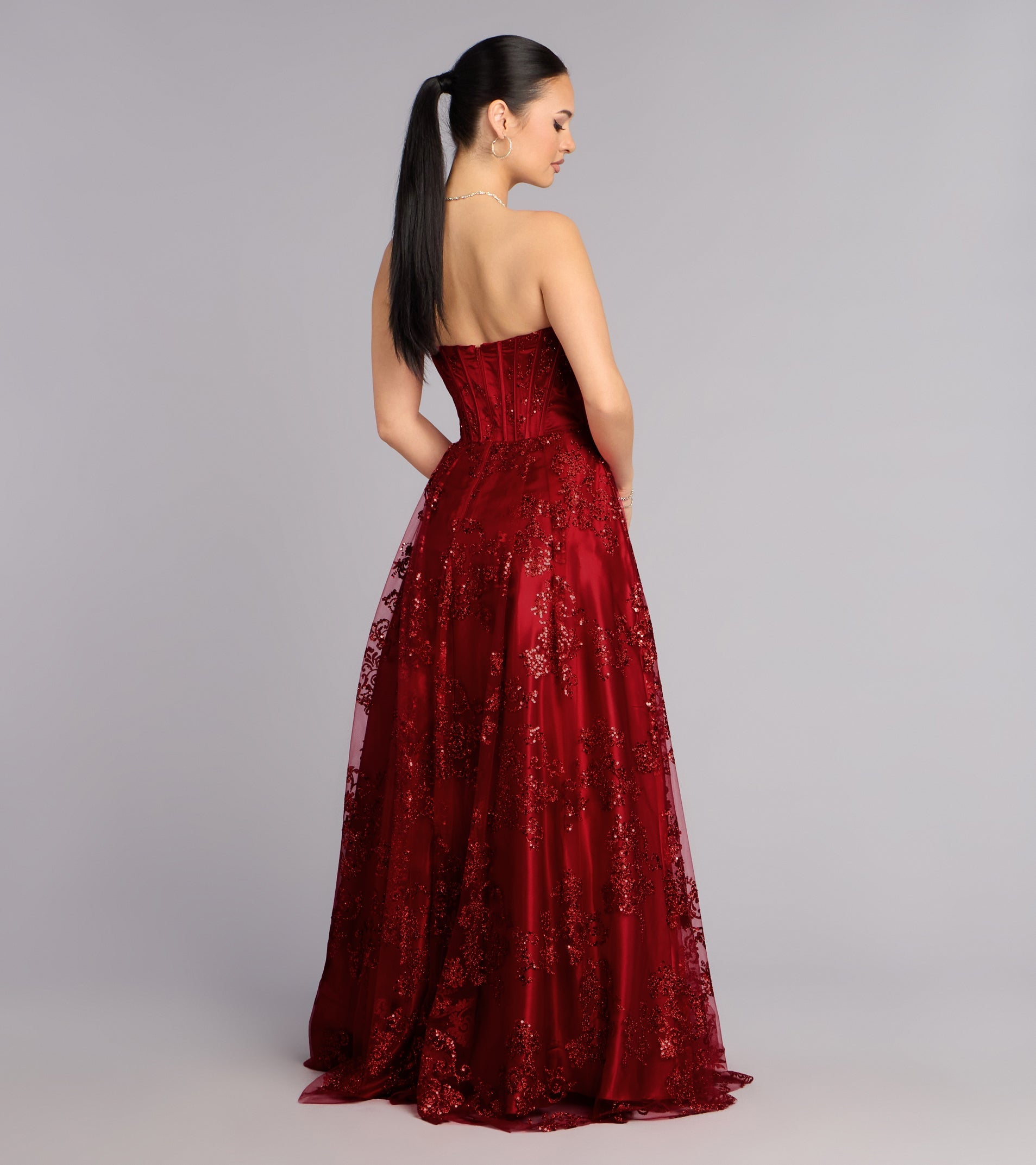 Summer Satin Glitter Corset Ball Gown