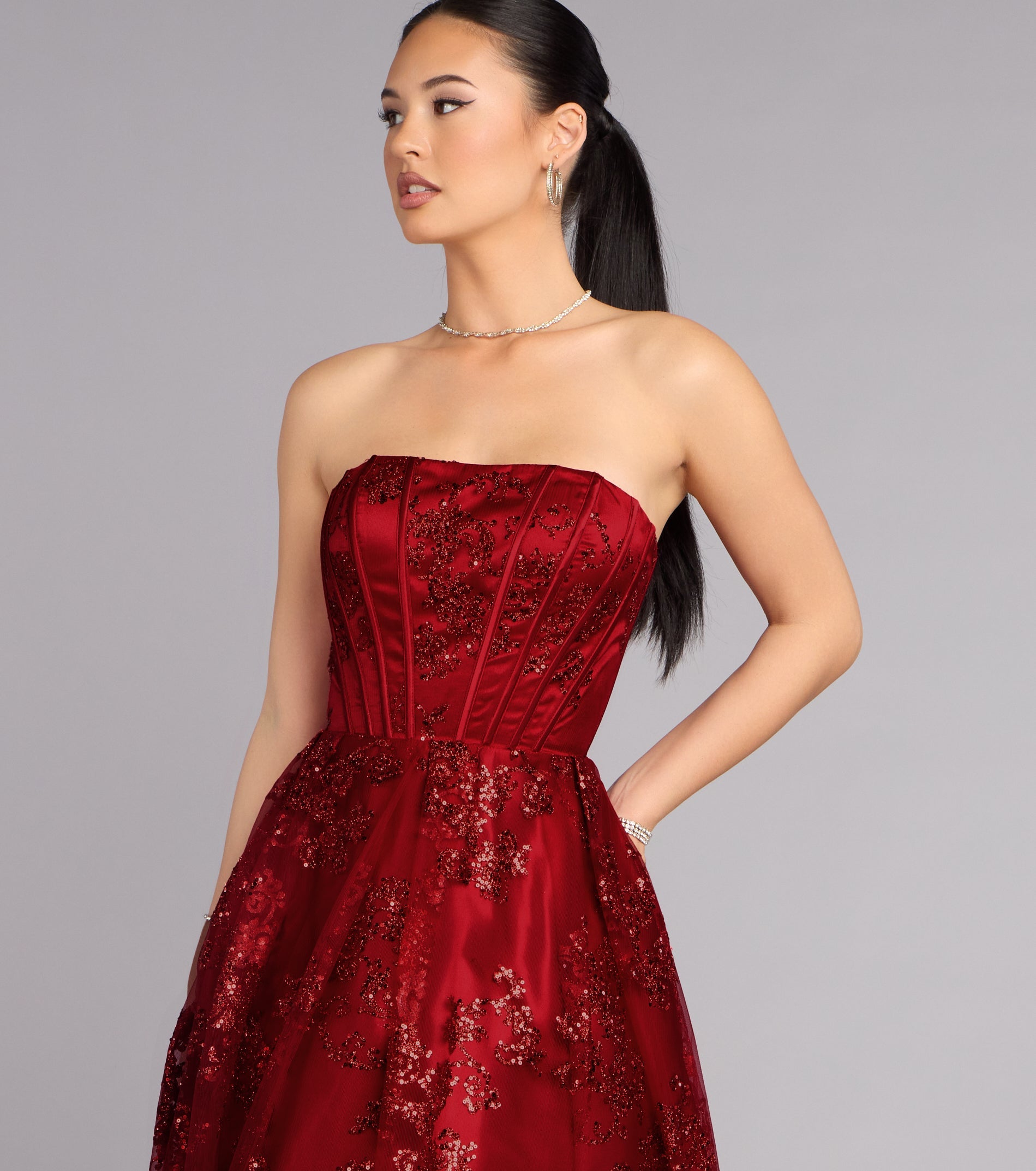 Summer Satin Glitter Corset Ball Gown