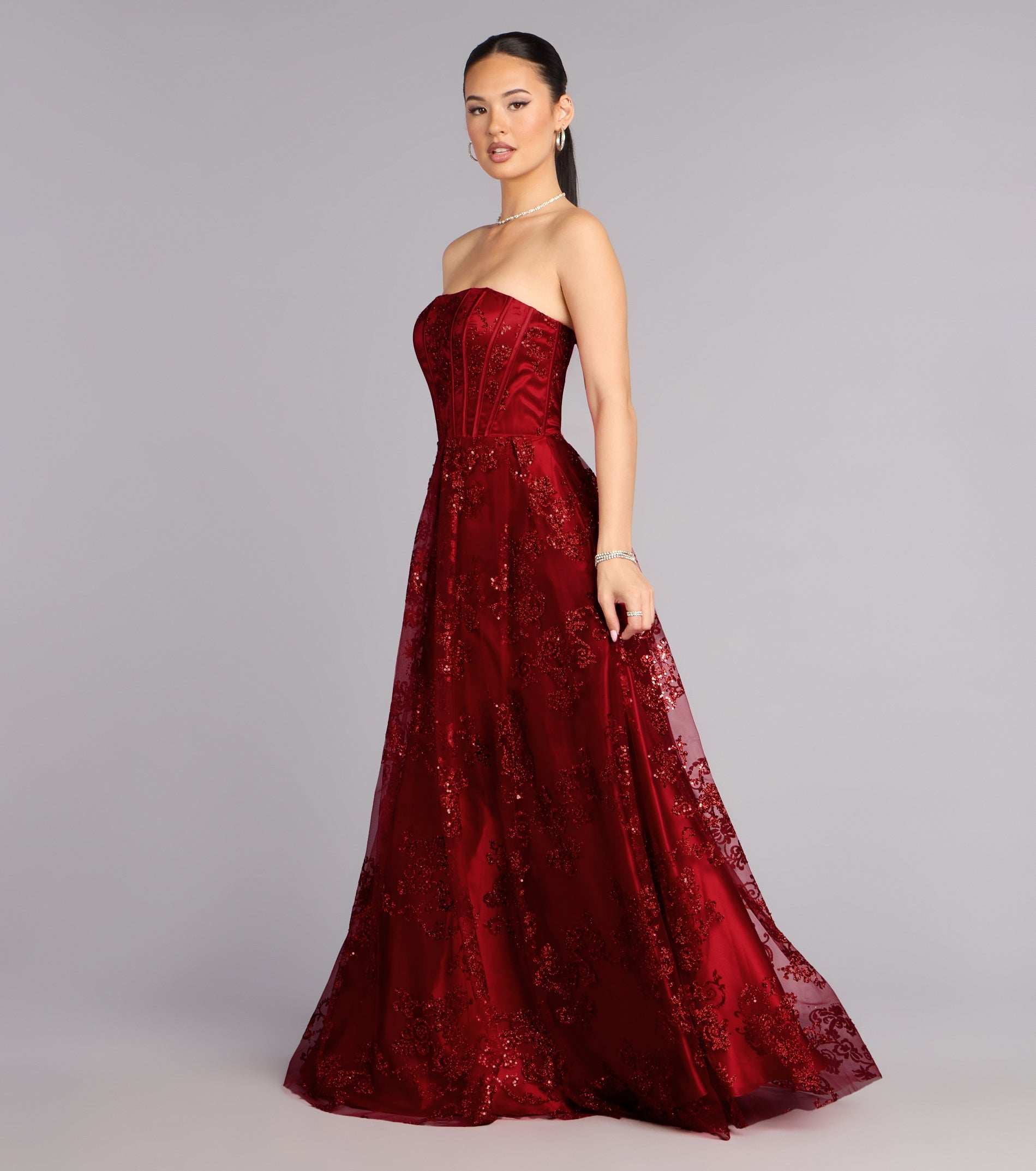 Summer Satin Glitter Corset Ball Gown