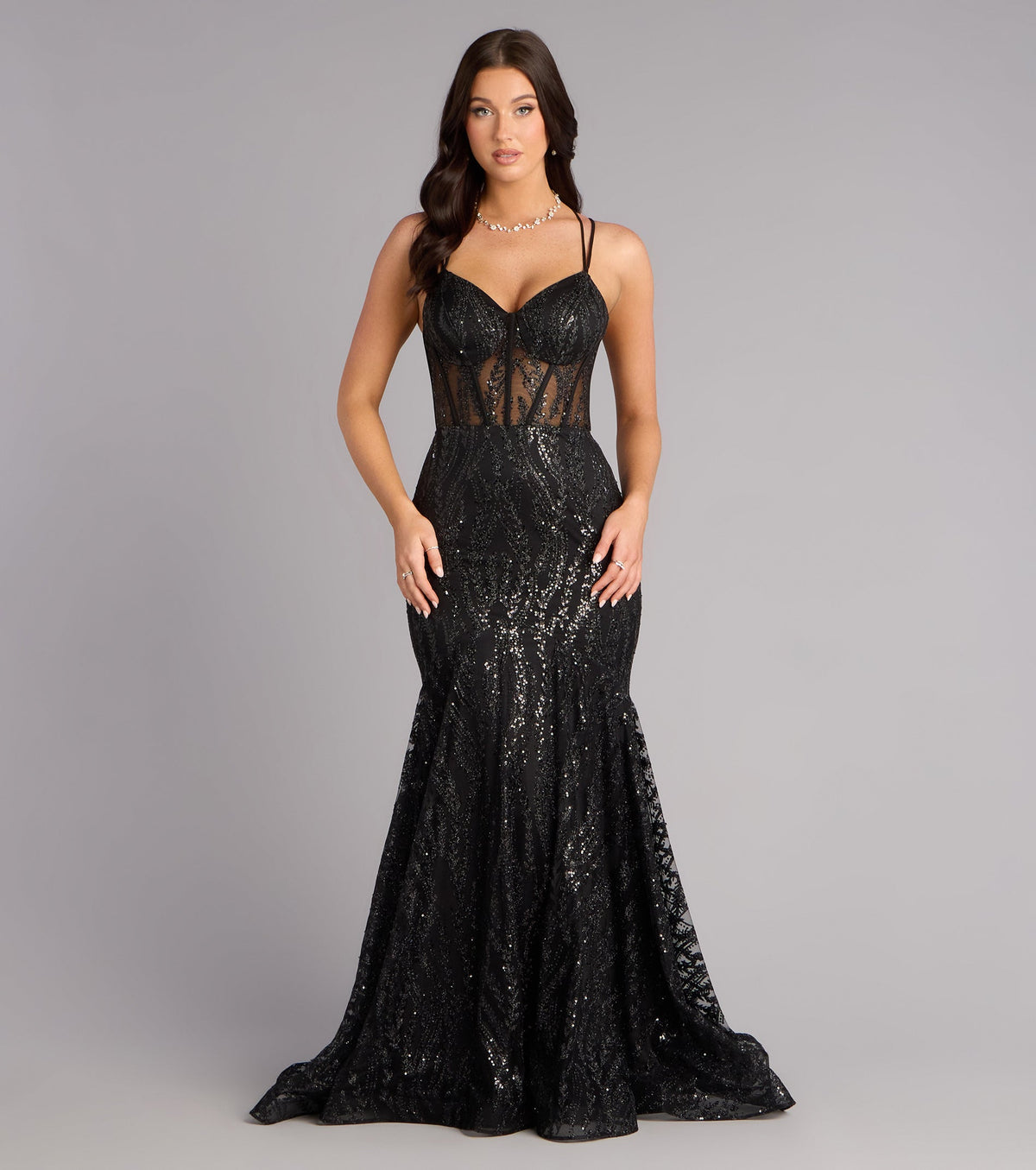 Pam Glitter Strappy Mermaid Ball Gown
