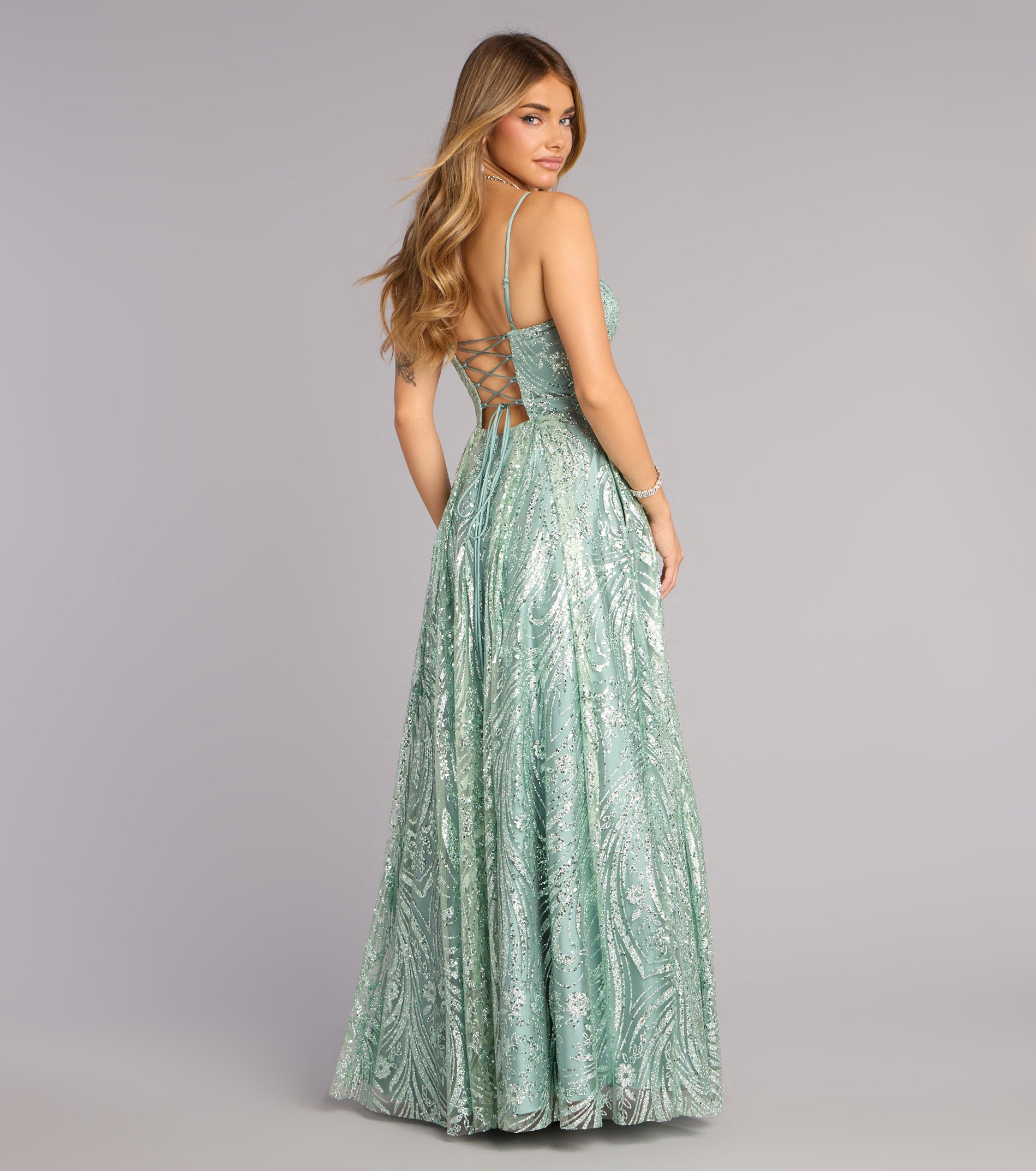 Aria Glitter Sequin Mesh A-Line Gown