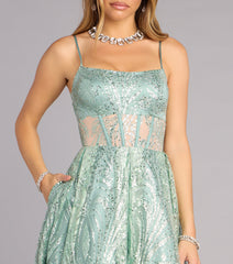 Aria Glitter Sequin Mesh A-Line Gown