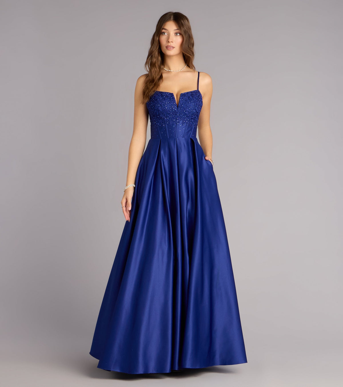 Annalise Floral Embroidered Satin Gown