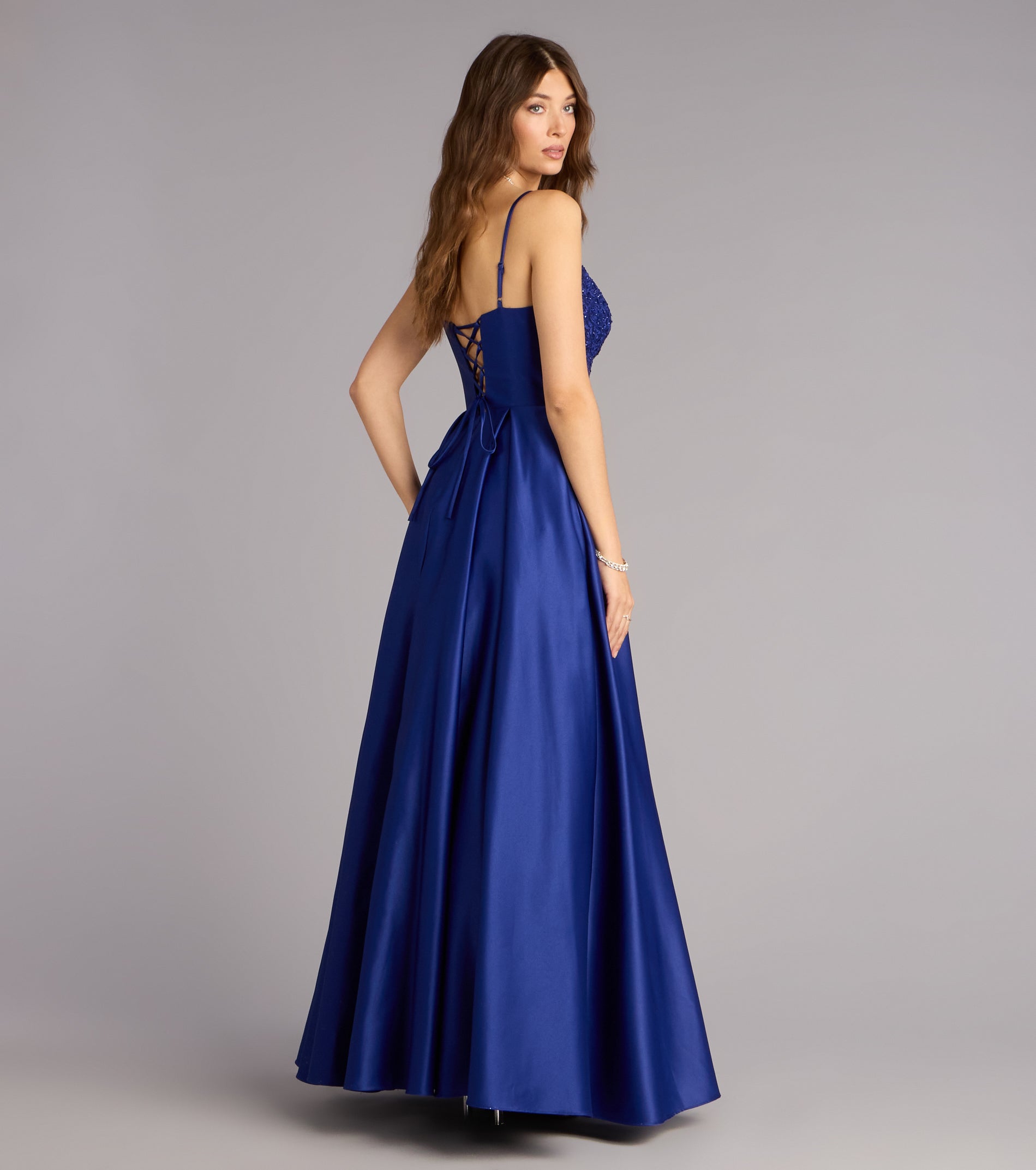 Annalise Floral Embroidered Satin Gown