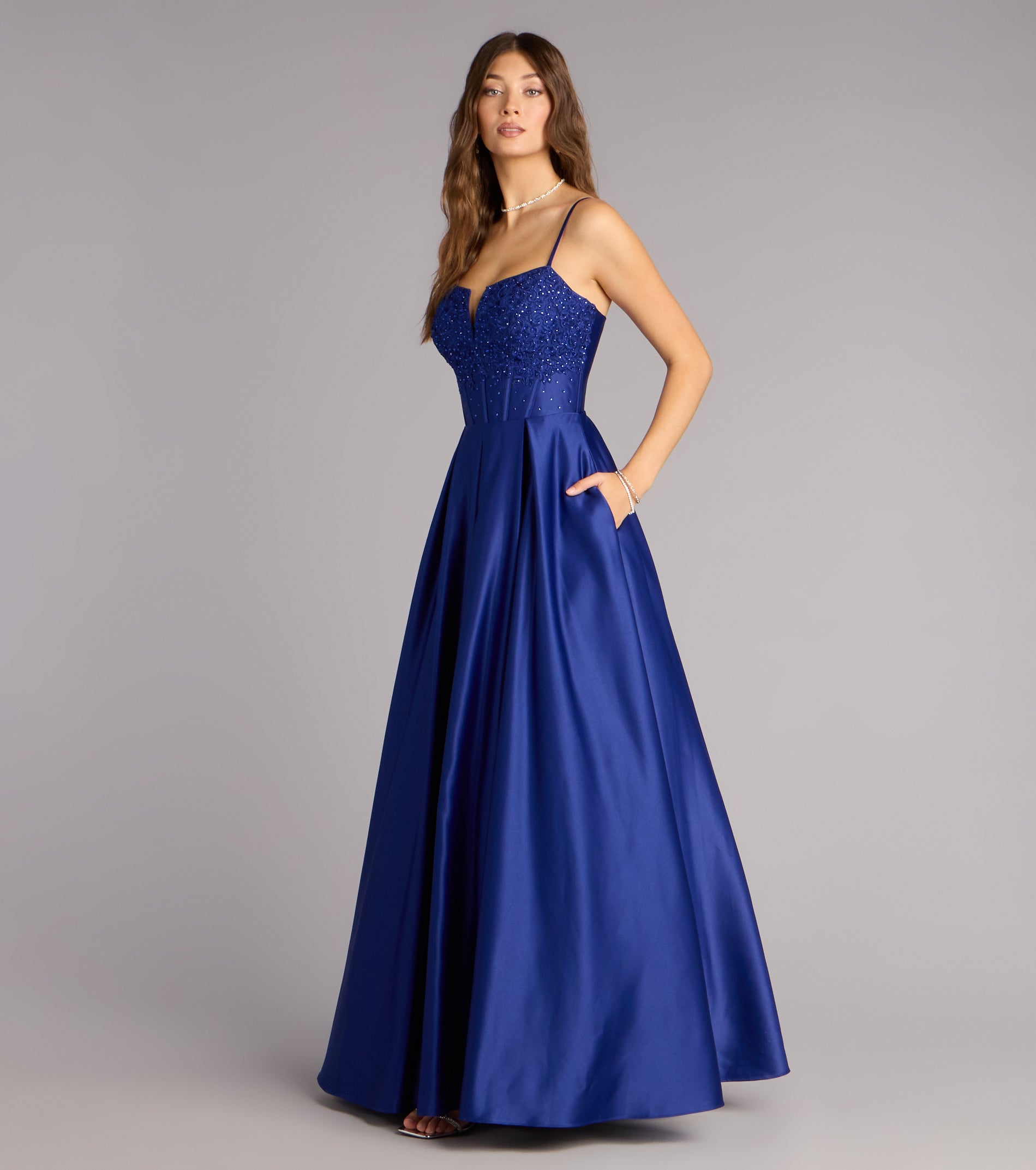 Annalise Floral Embroidered Satin Gown