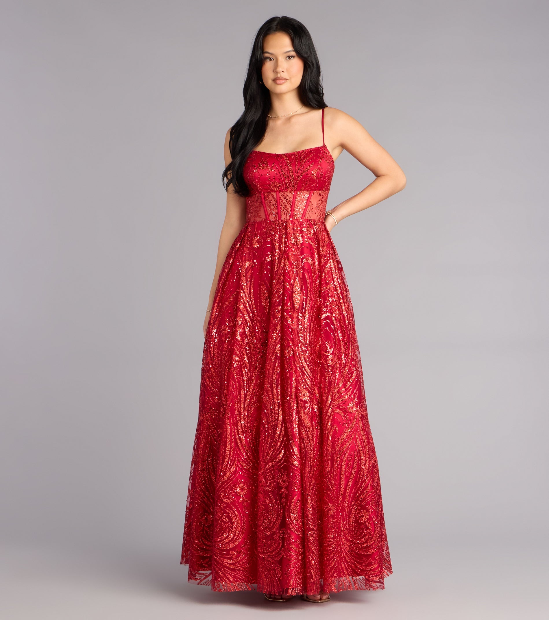 Aria Glitter Sequin Mesh A-Line Gown
