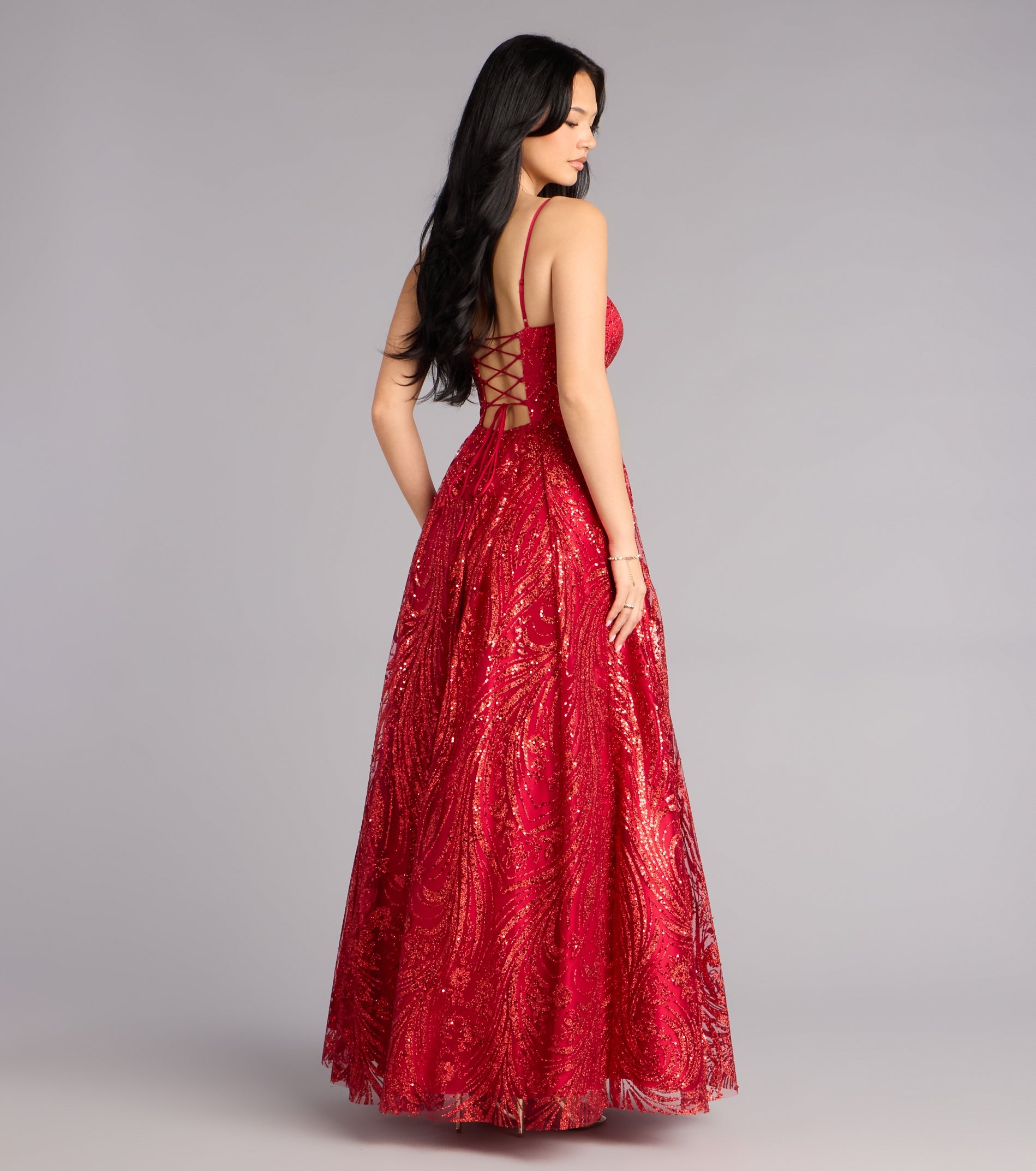 Aria Glitter Sequin Mesh A-Line Gown