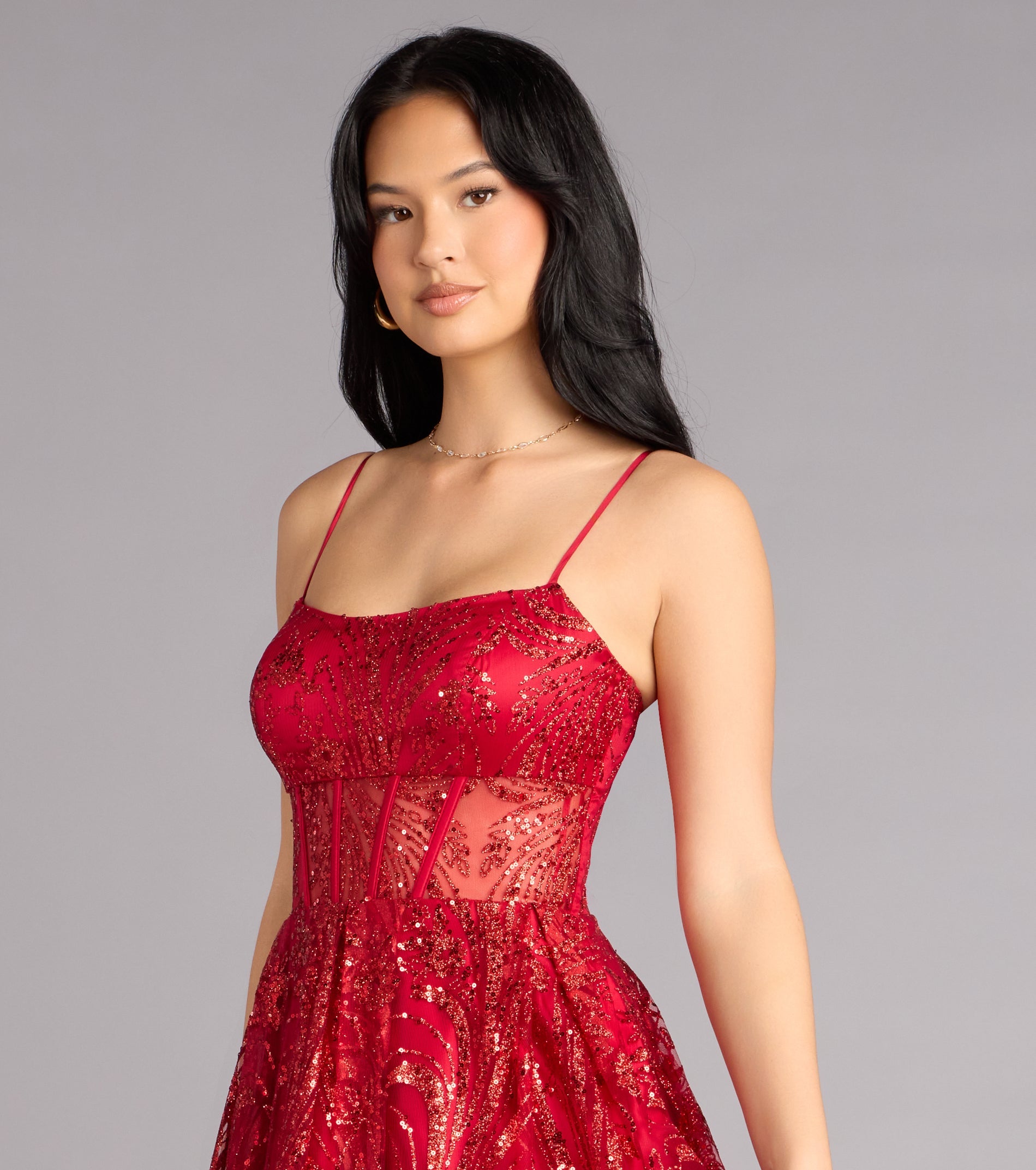 Aria Glitter Sequin Mesh A-Line Gown