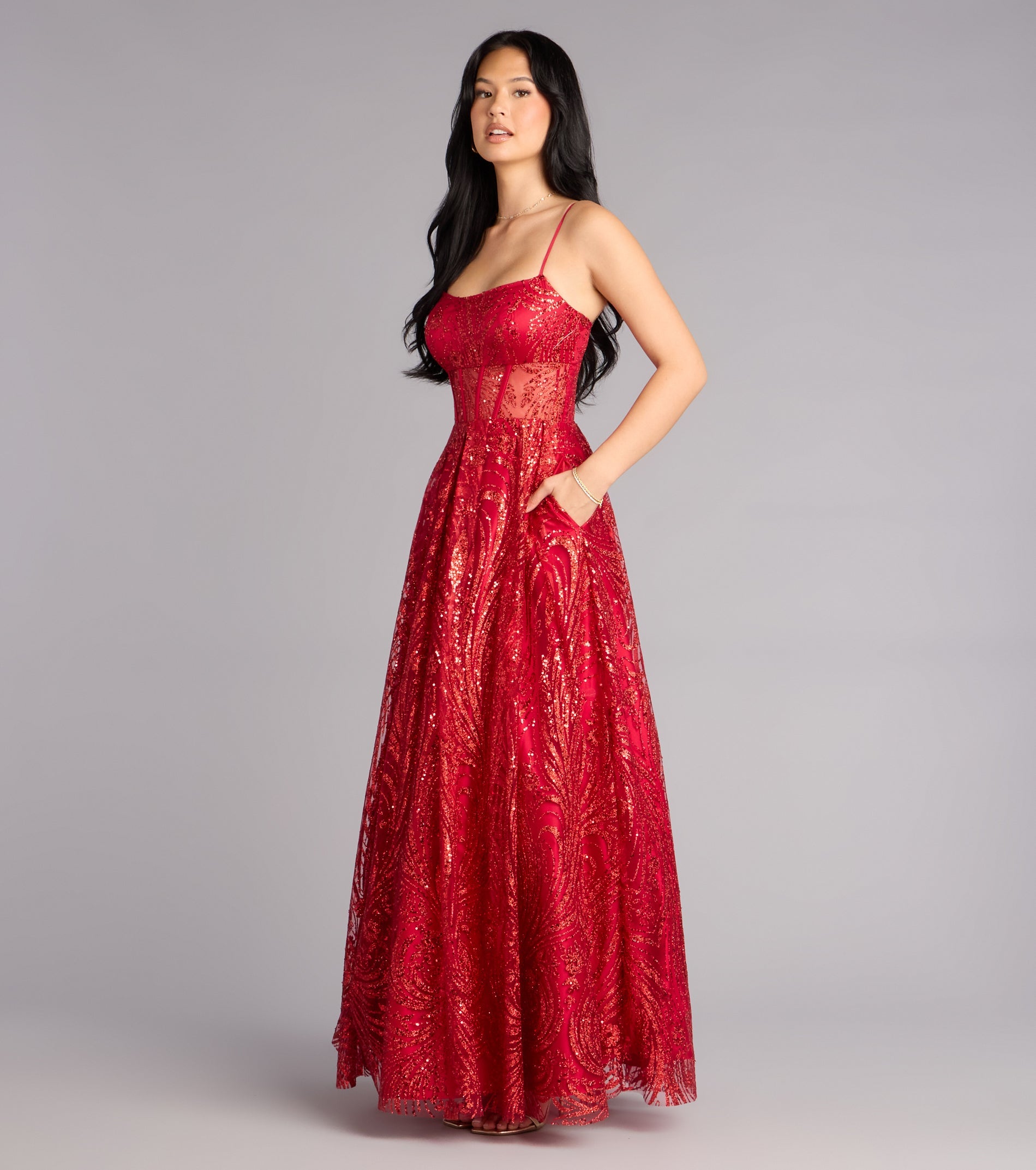 Aria Glitter Sequin Mesh A-Line Gown