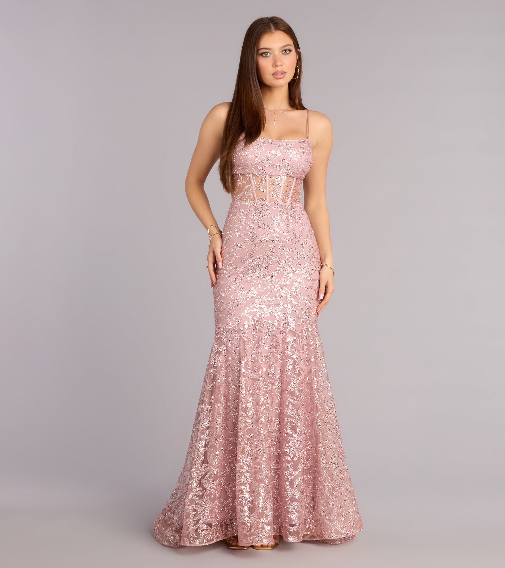 Stephanie Glitter Lace-Up Ball Gown