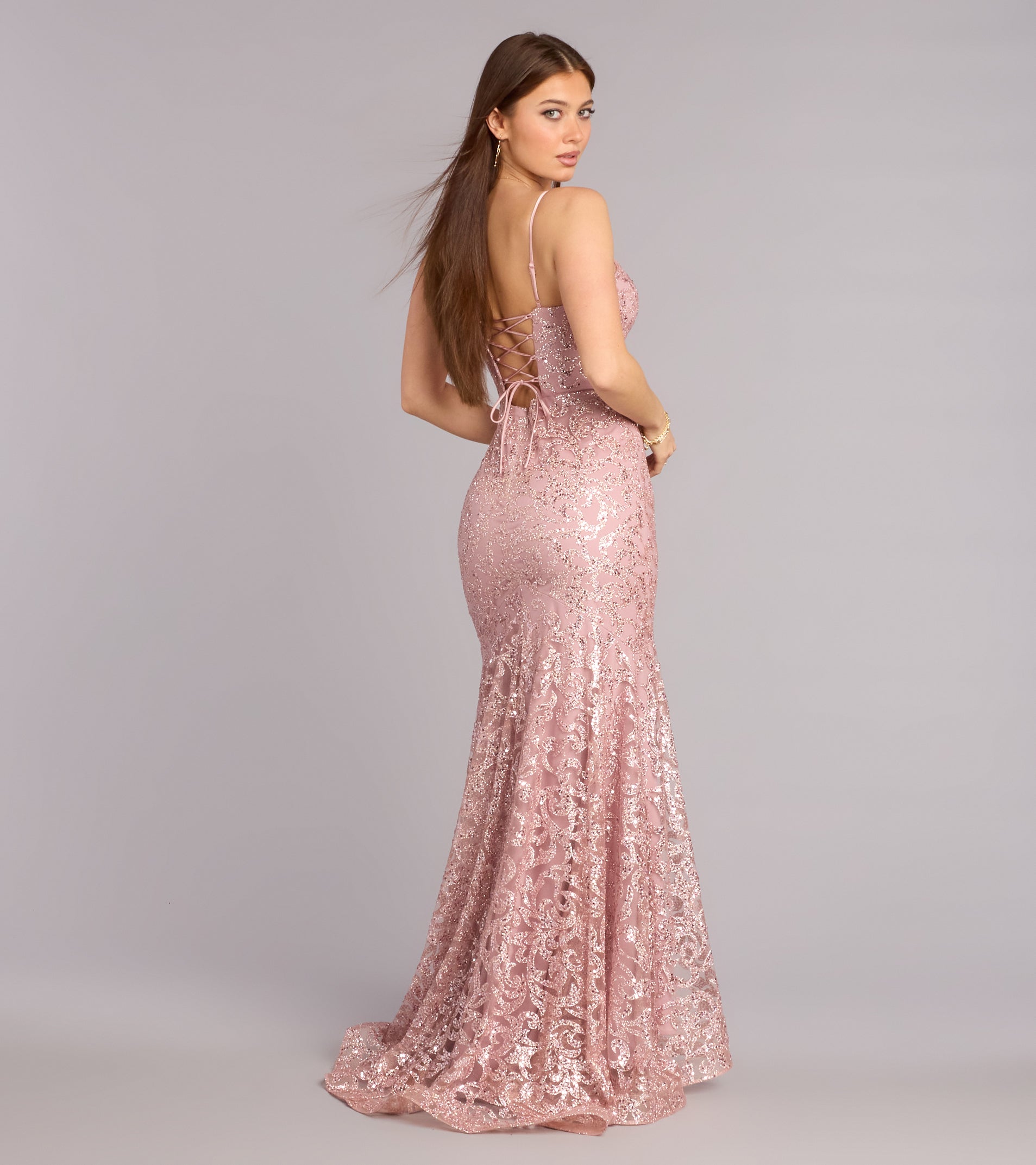 Stephanie Glitter Lace-Up Ball Gown
