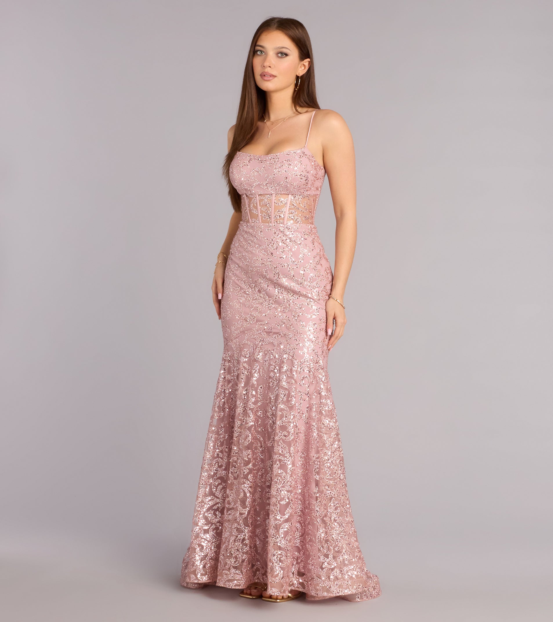 Stephanie Glitter Lace-Up Ball Gown