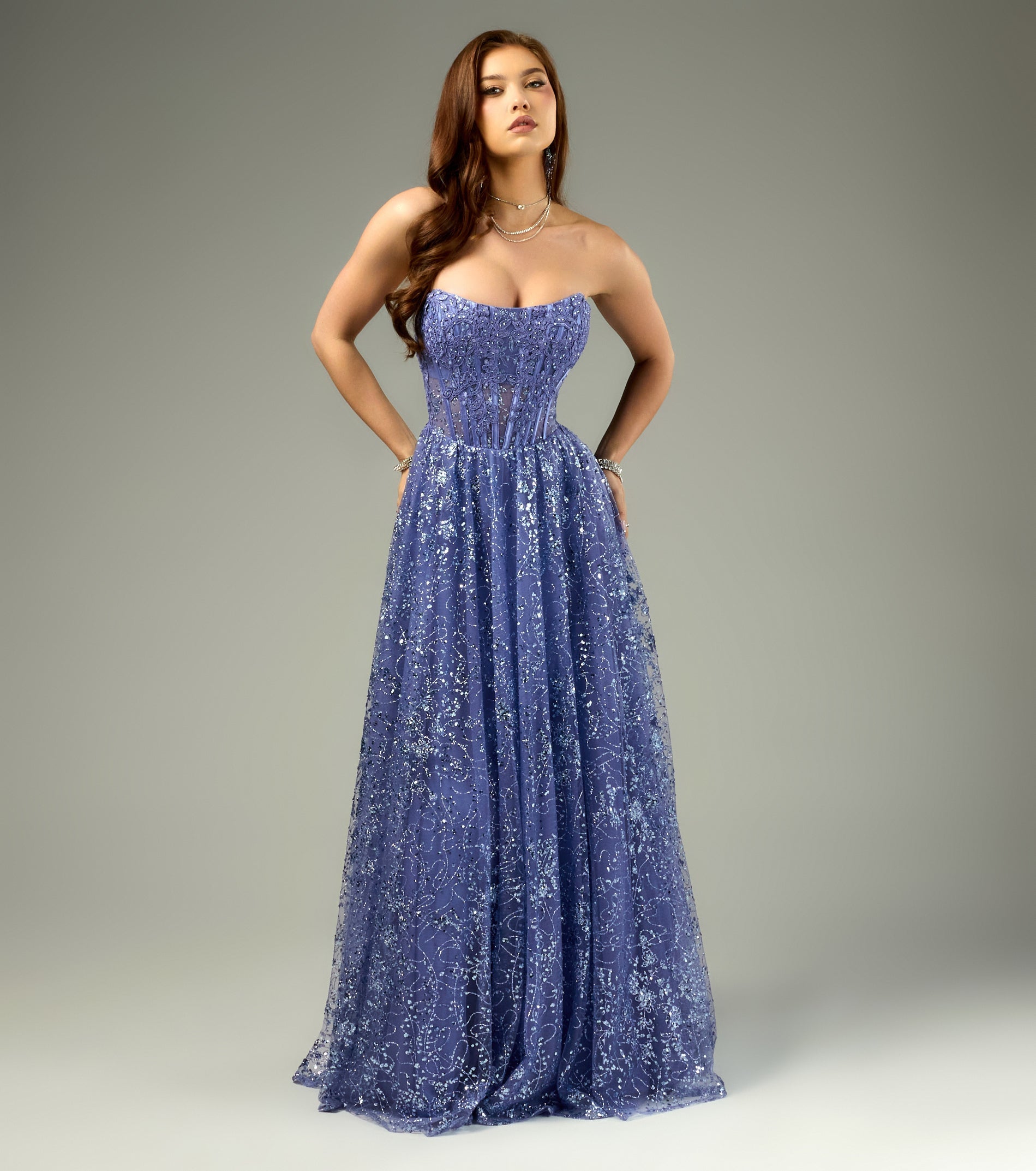Aria Glitter Sequin Tulle Lace-Up Ball Gown