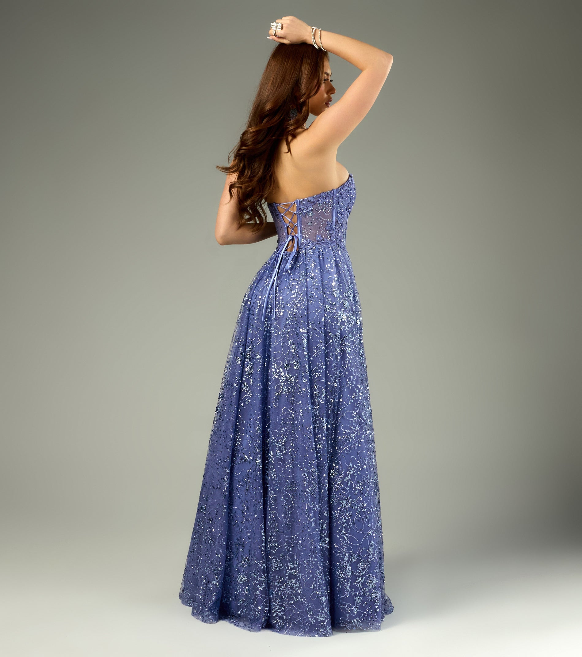 Aria Glitter Sequin Tulle Lace-Up Ball Gown