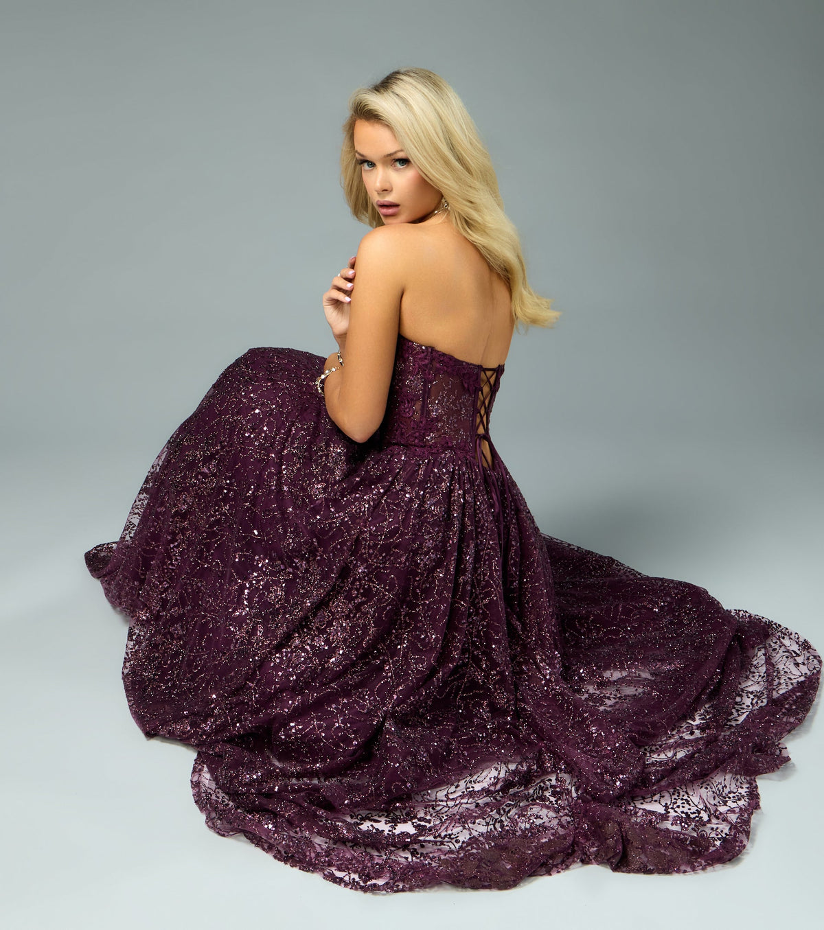 Aria Glitter Sequin Tulle Lace-Up Ball Gown