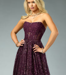 Aria Glitter Sequin Tulle Lace-Up Ball Gown