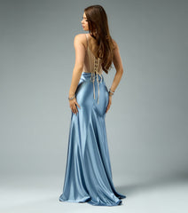 Audrey Rhinestone Corset Lace-Up Satin Gown