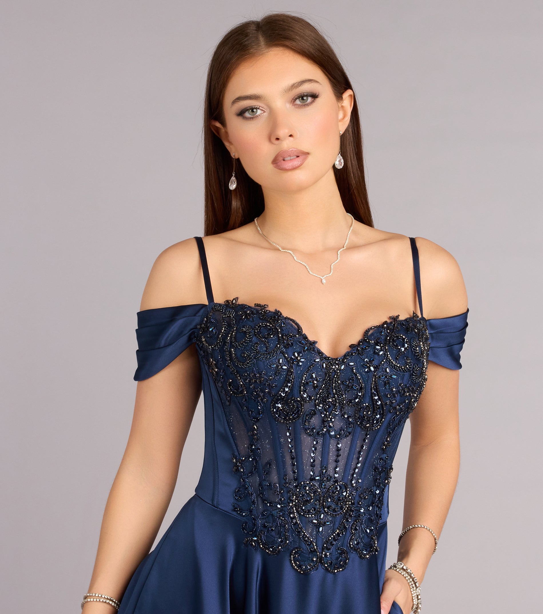 Ava Satin Cold Shoulder A-Line Ball Gown