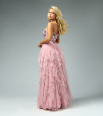 Amara Sequin Tulle Floral A-Line Gown
