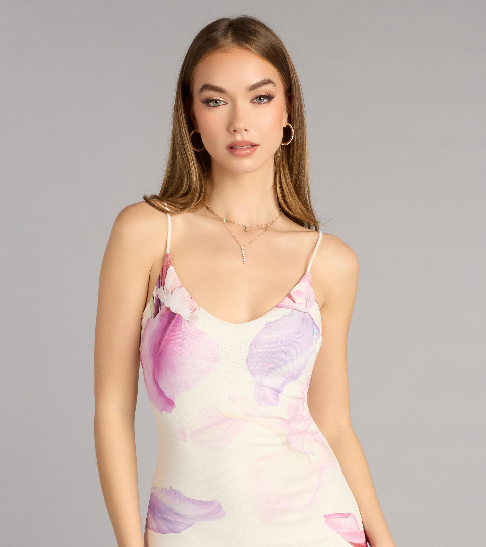Soft Focus Florals Mesh Maxi Dress