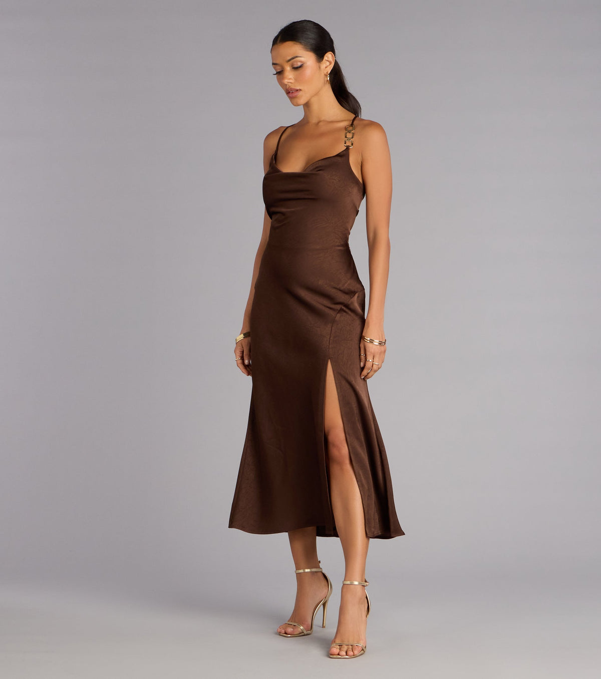 After Hours Sultry Satin Lace-Up Midi Dress