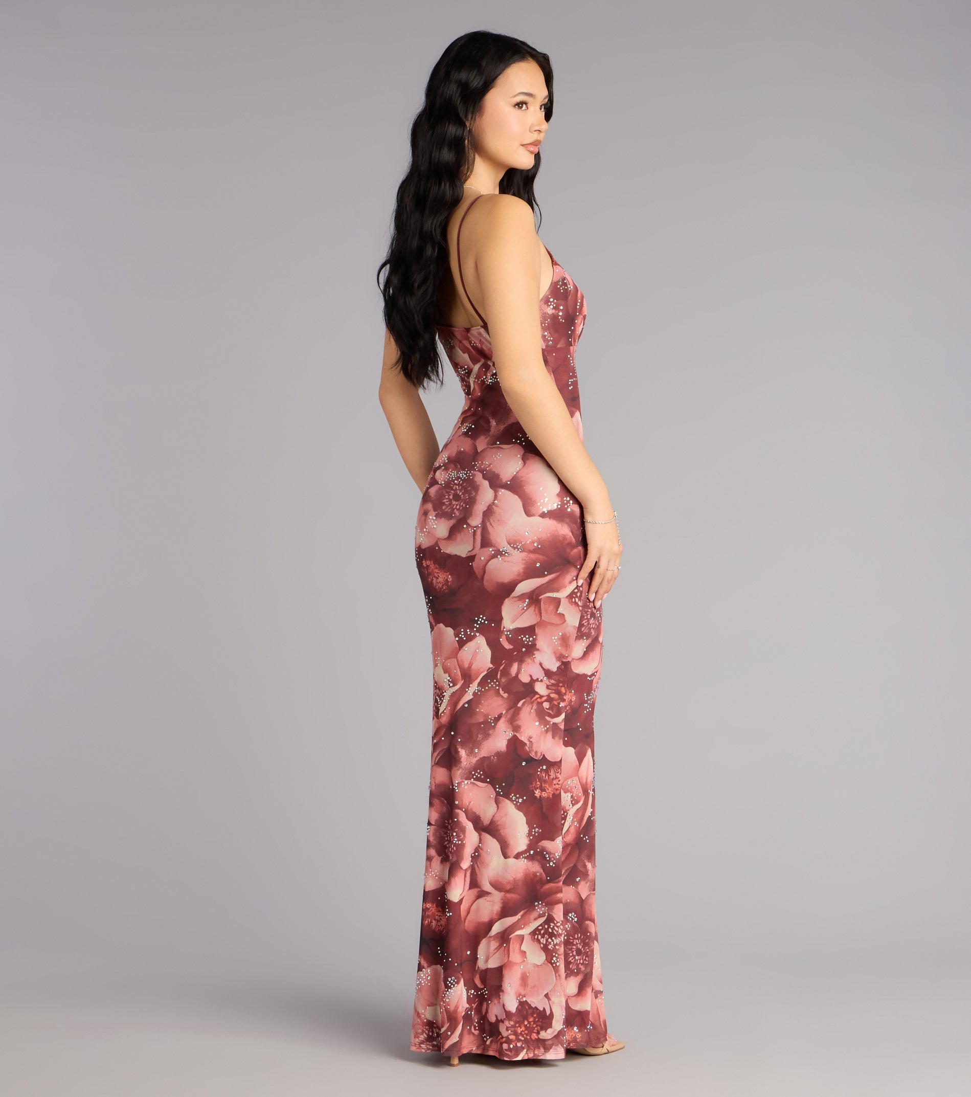 Rosé Nights Floral Halter Maxi Dress