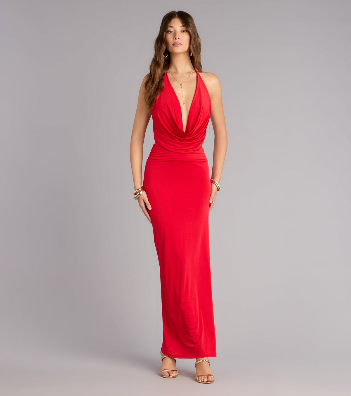 Unforgettable Entrance Plunge Neck Maxi Dress