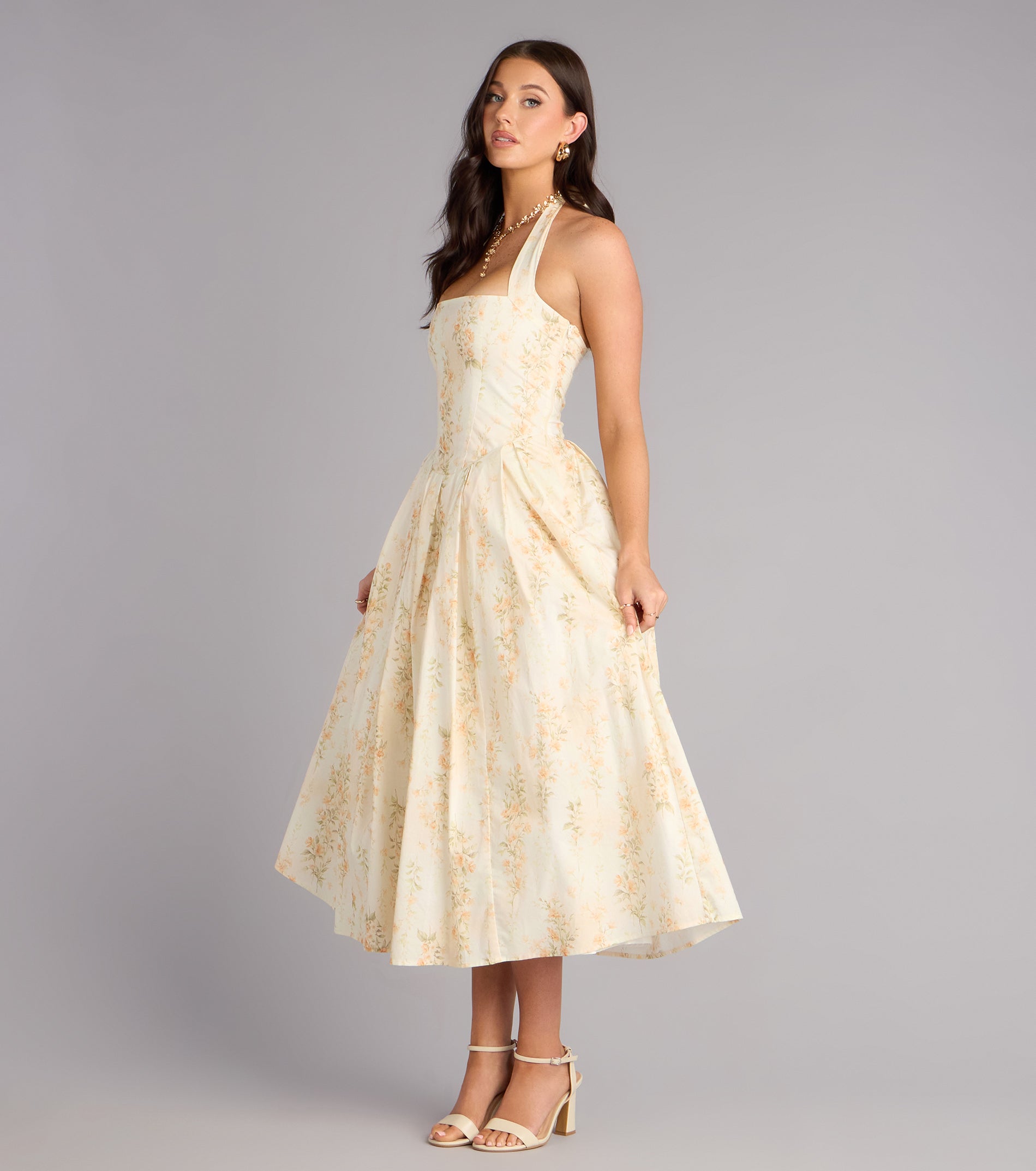 Petals And Plans Halter Lace-Up Midi Dress