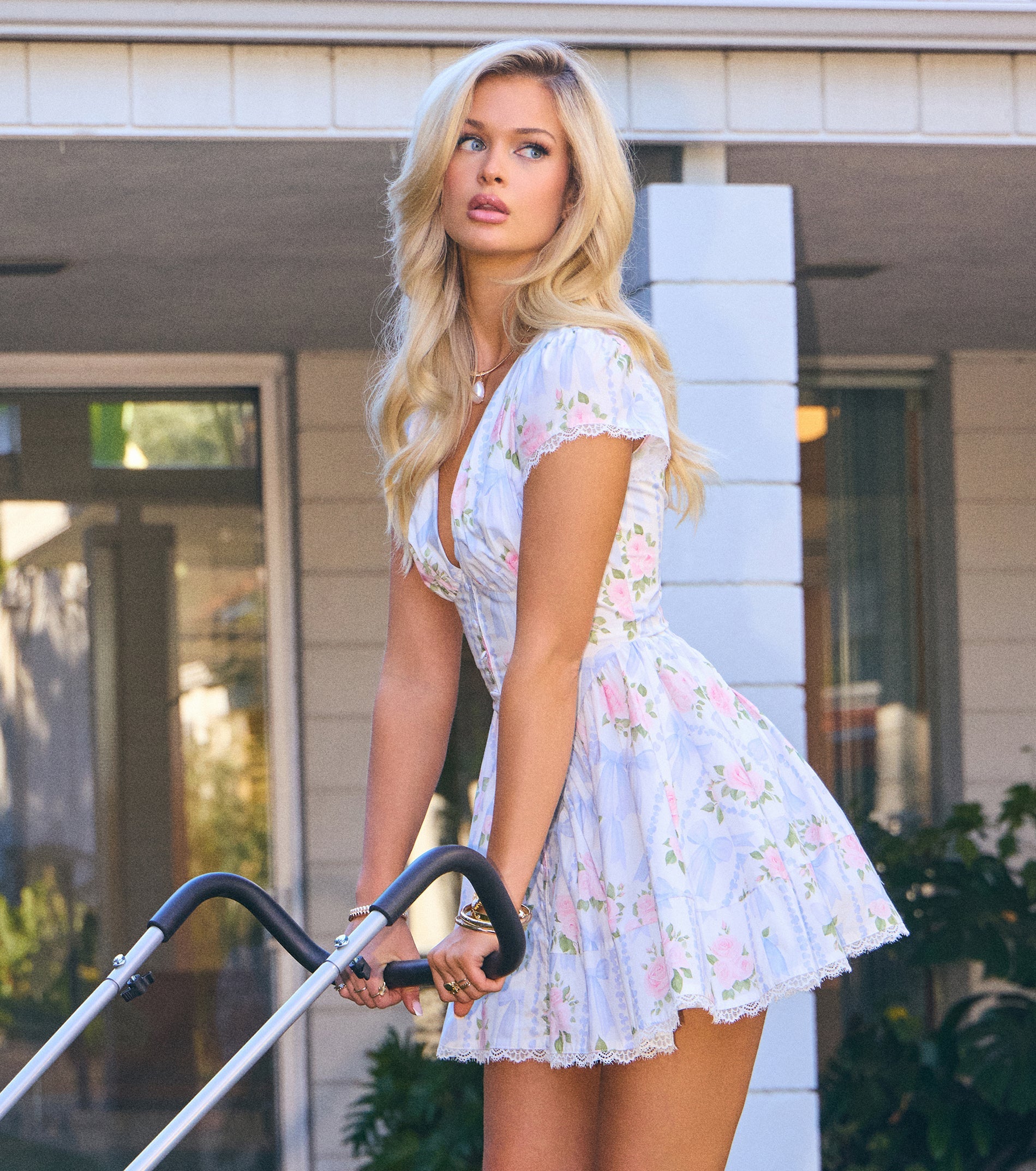 Charming Babe Bow And Floral Print Skater Dress