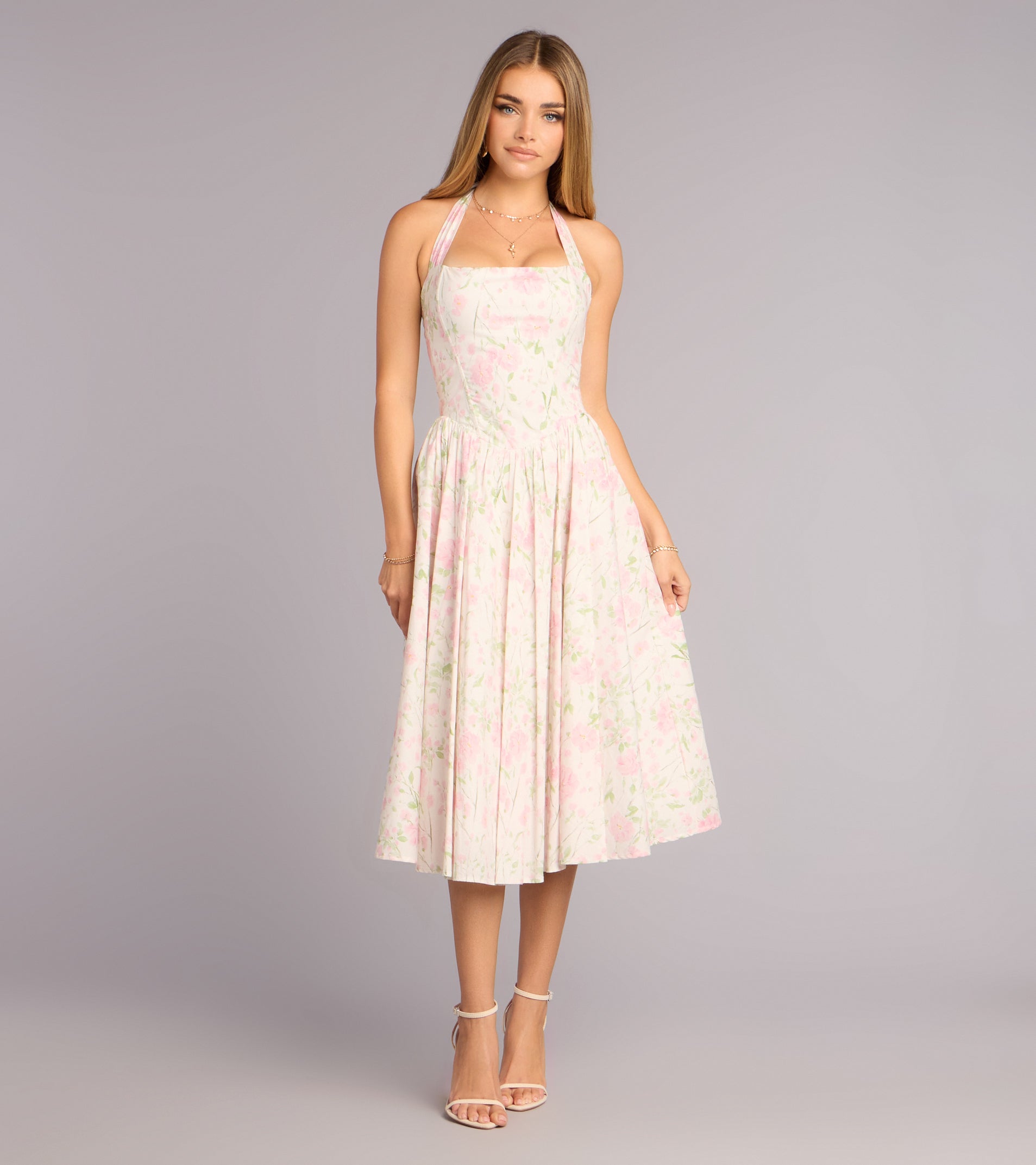 Petals And Plans Halter Lace-Up Midi Dress
