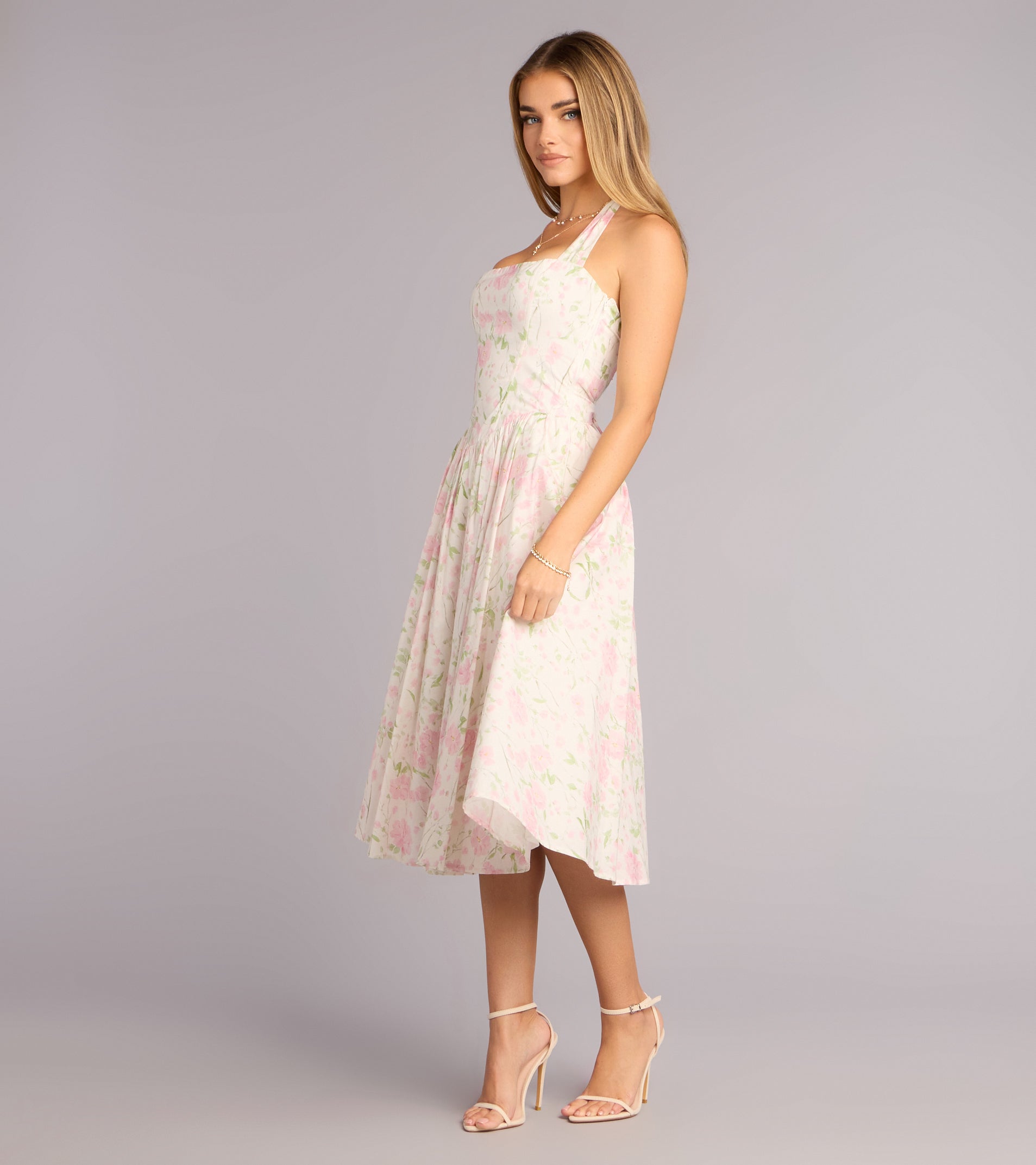 Petals And Plans Halter Lace-Up Midi Dress