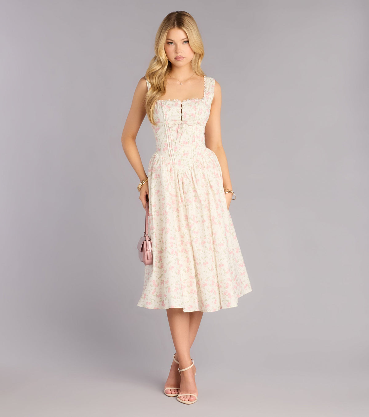 Garden Party Plans Floral Lace-Up Midi Dress
