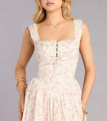Garden Party Plans Floral Lace-Up Midi Dress