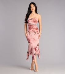 Sweet Flirt Floral Mesh Ruffle Midi Dress