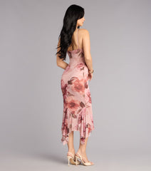 Sweet Flirt Floral Mesh Ruffle Midi Dress