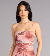 Sweet Flirt Floral Mesh Ruffle Midi Dress