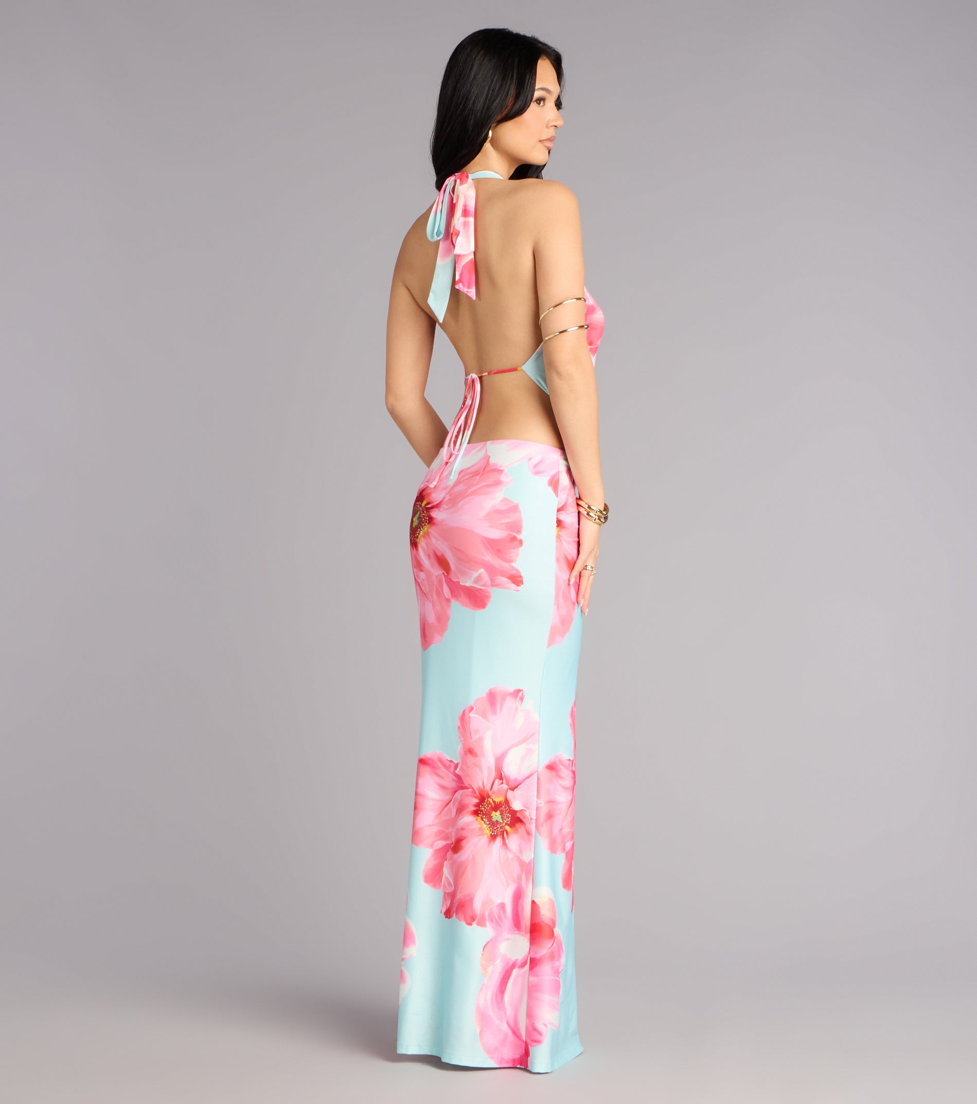 Bold Confidence Floral Print Cowl Neck Maxi Dress