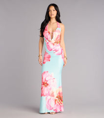 Bold Confidence Floral Print Cowl Neck Maxi Dress
