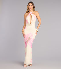 Petal Drip Plunge Maxi Dress