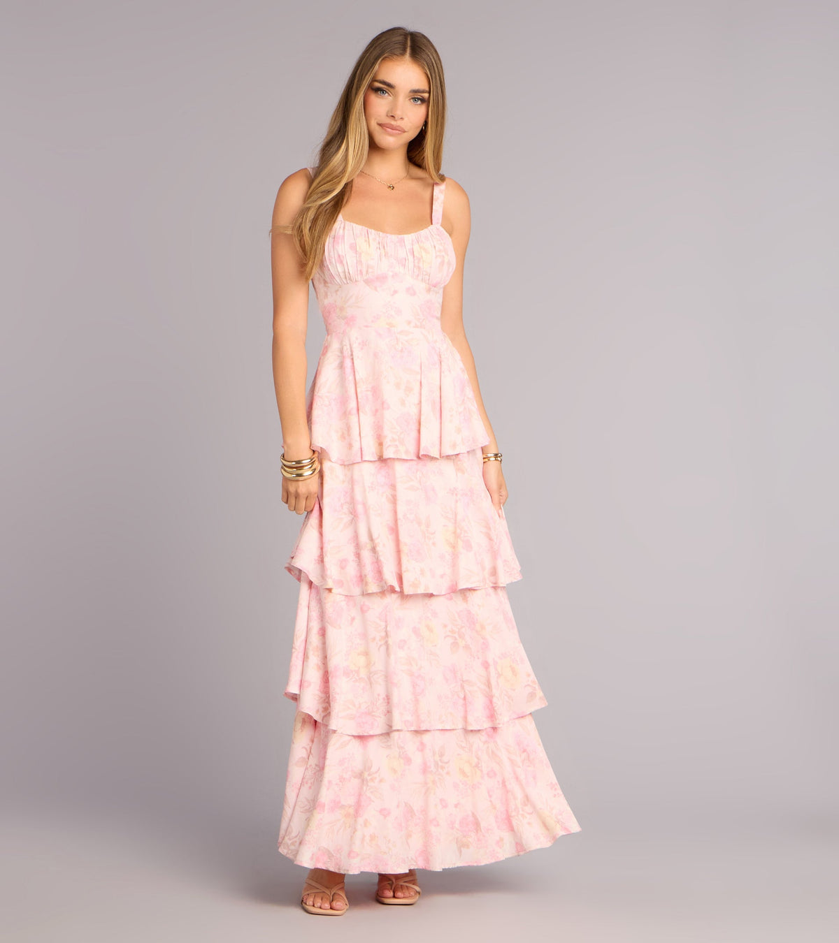 Pretty Agenda Floral Woven Ruffle Maxi Dress