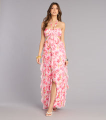 Double Take Floral Chiffon Ruffle Maxi Dress