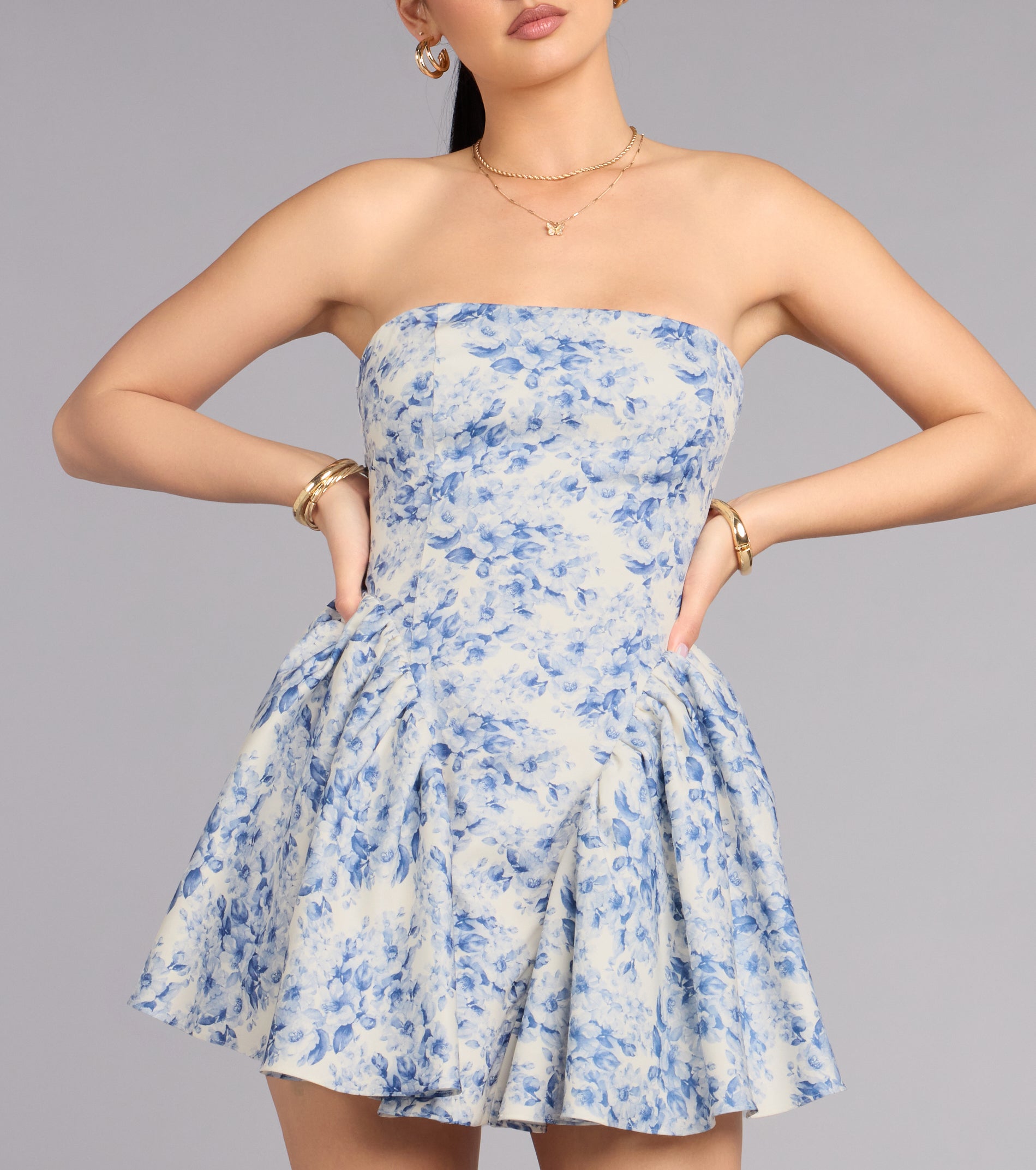Sweet Blooms Floral Lace-Up Mini Dress